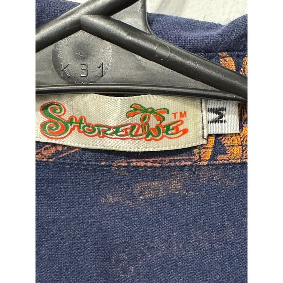 Shoreline Nassau Bahamas Navy Tropical Island Short Sleeve Button Shirt Slim M - Picture 3 of 6